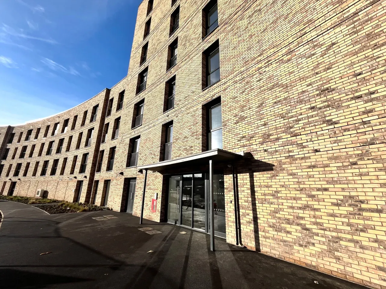 Brick building entrance canopy