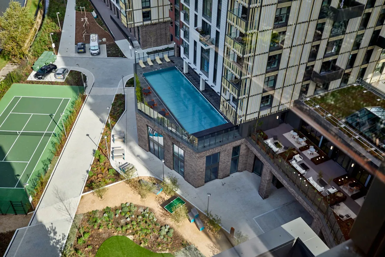 Blackhorse Mills buildings and pool courtyard