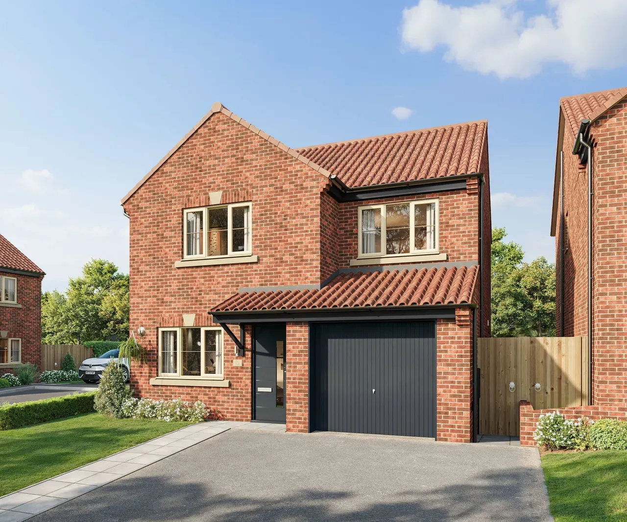 Red brick detached home CGI