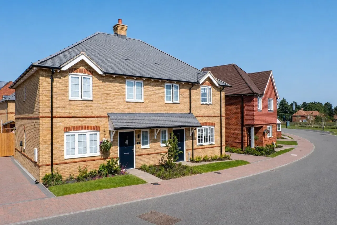 Brick homes on sunny street