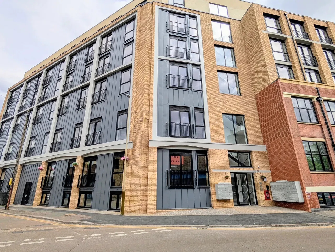 Modern brick apartment block exterior
