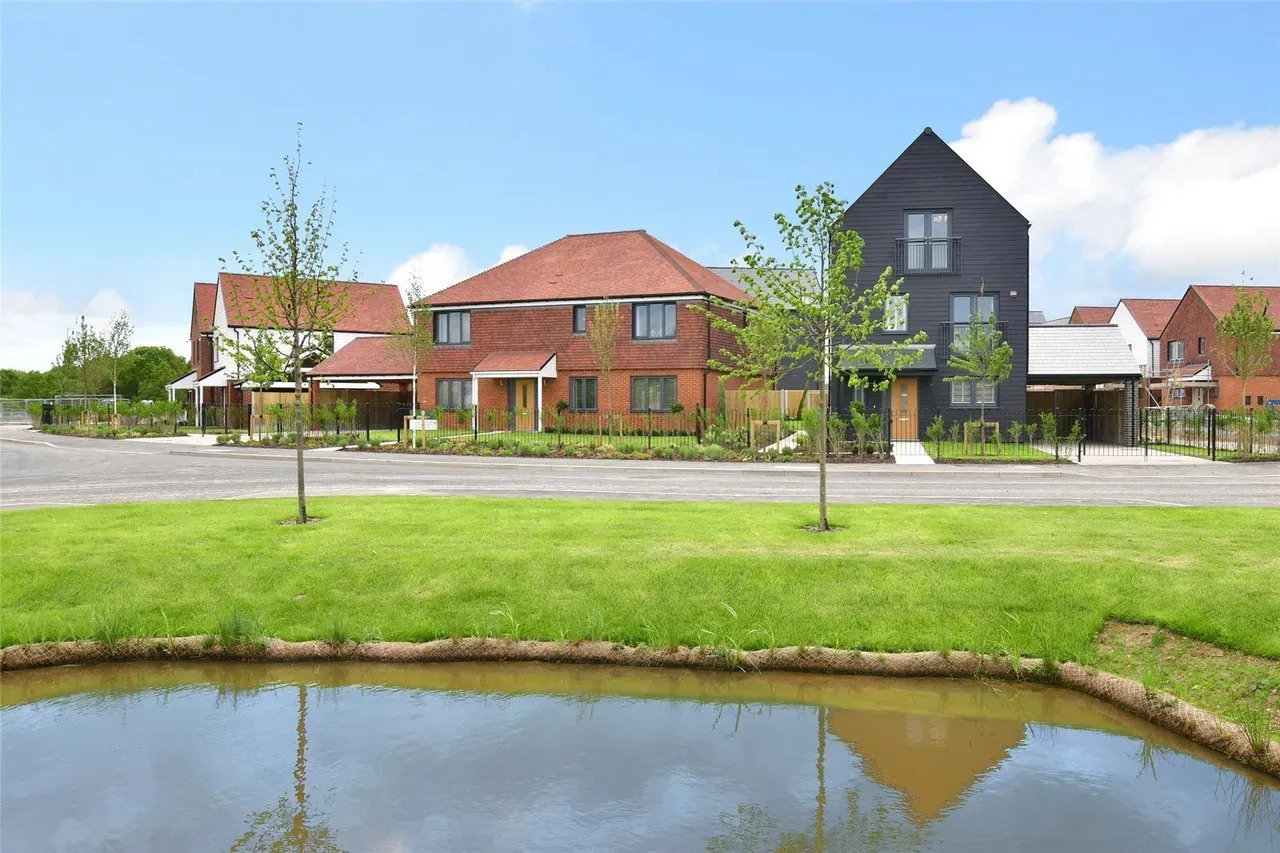 Houses beside pond