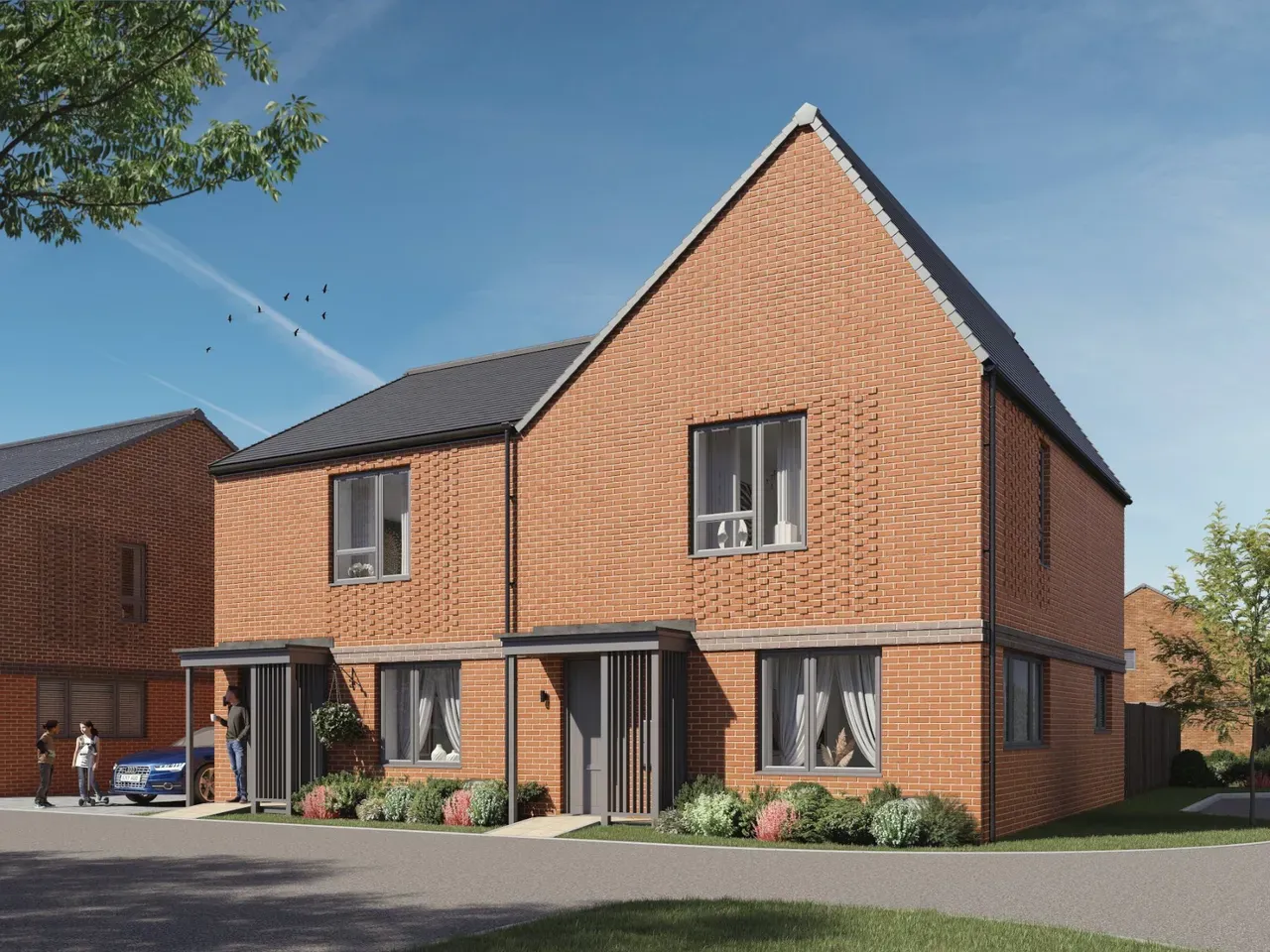 Brick semi-detached houses exterior