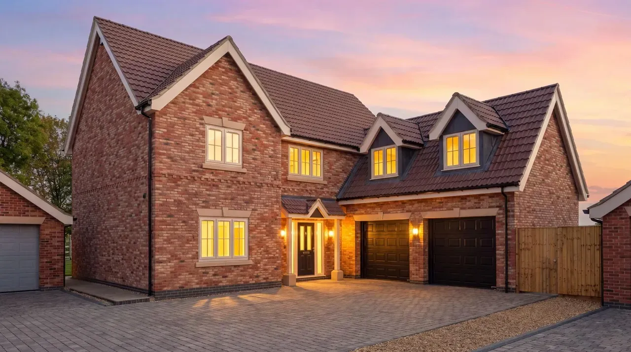 Dusk exterior of detached home