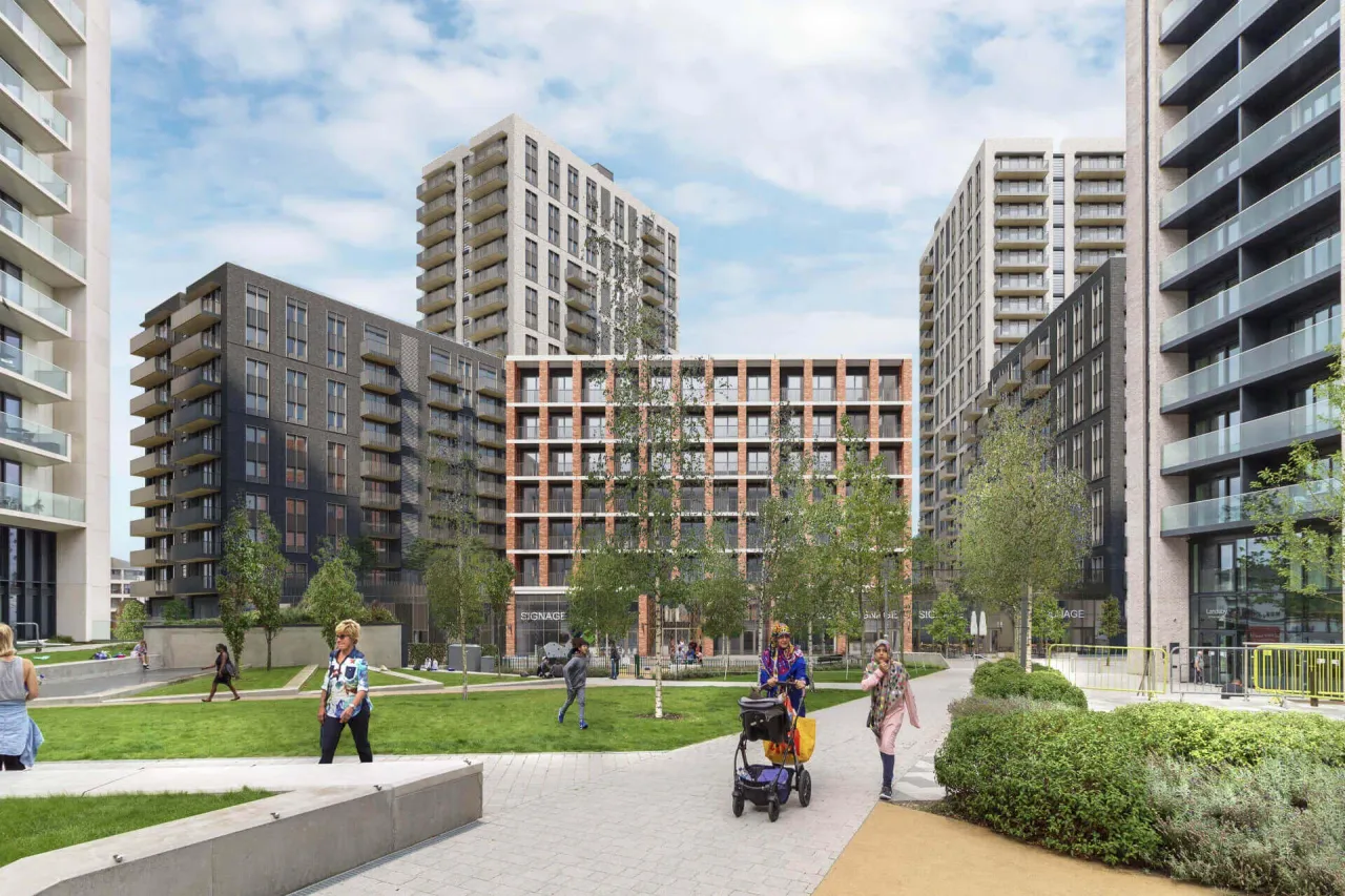 Repton Gardens exterior and park view — CGI