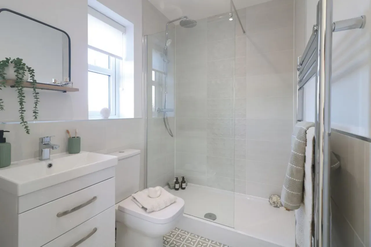Bright walk-in shower room
