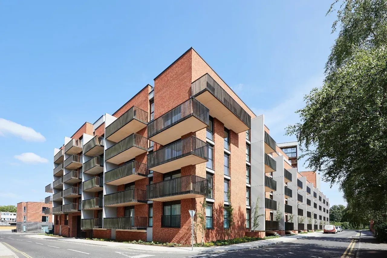 Brick building with balconies