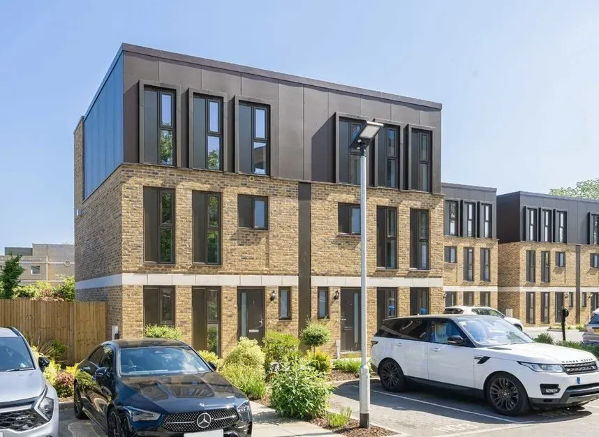 Brick townhouses street view